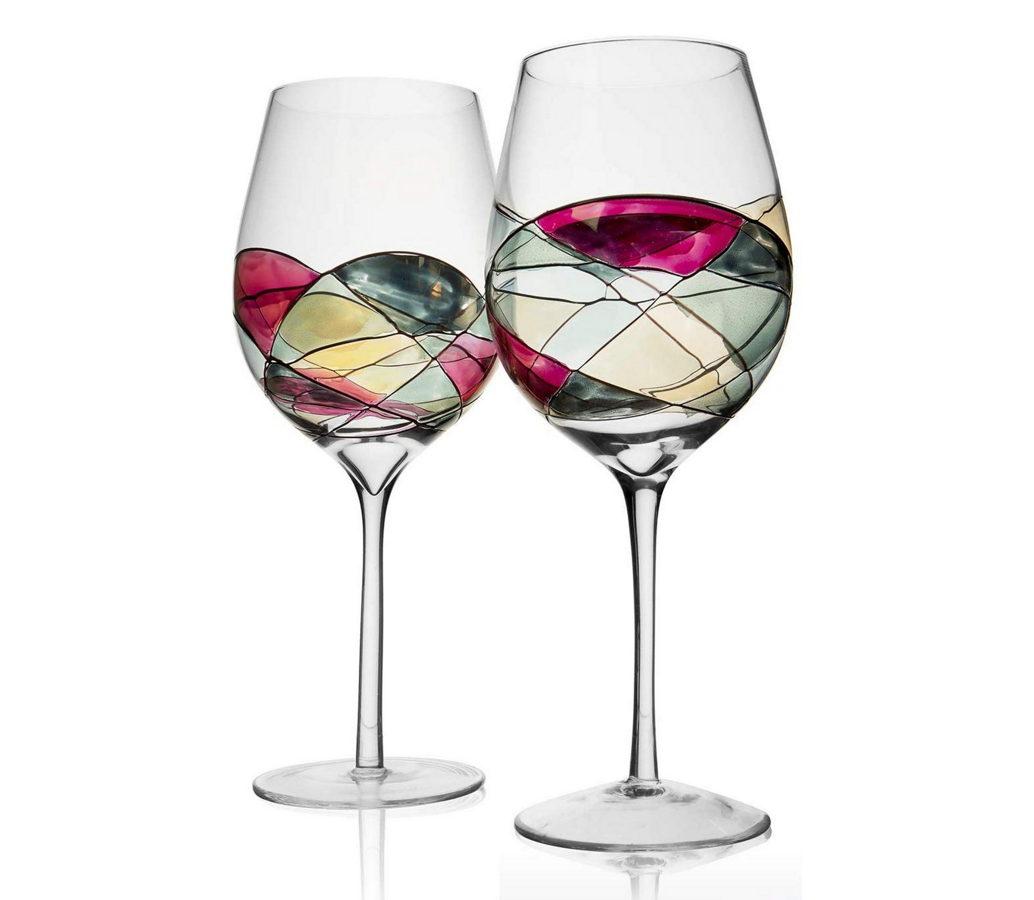 Bezrat Hand Painted Wine Glasses Set Of 2, Gold 28 Oz. Large Glass