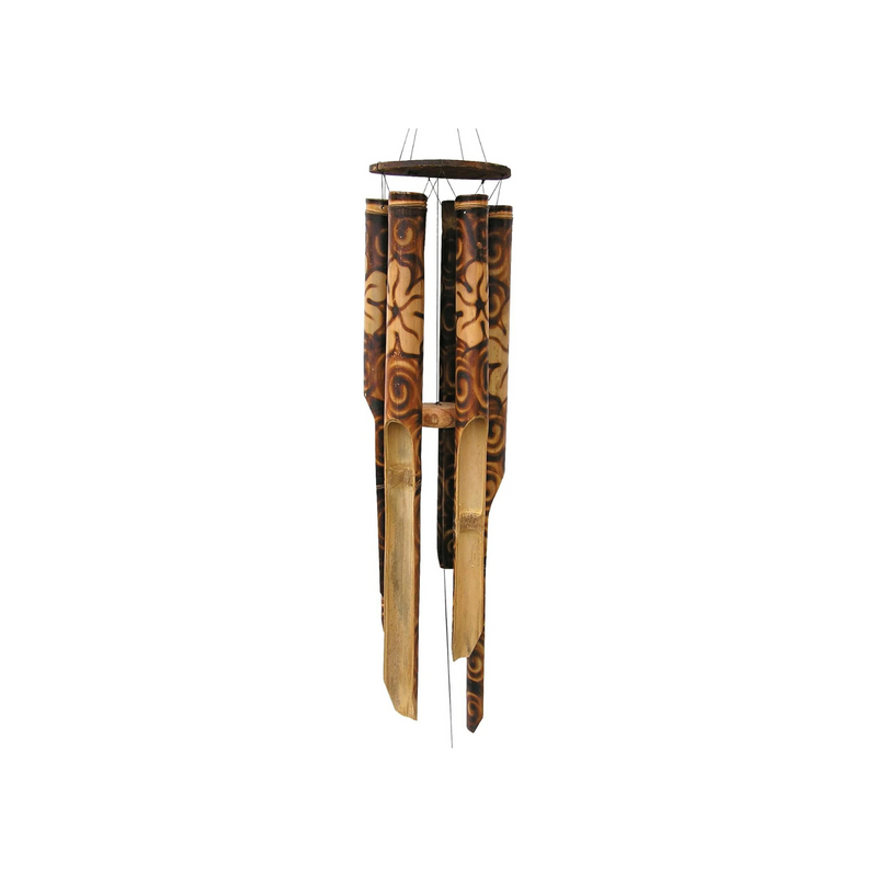 Cohasset Gift & Garden Deep Resonance Serenity Bell Bamboo Wind Chime Giant Burnt Flower Design 31.5" Tube Wooden and Bamboo Chimes for Outside Use-Wood Wind Chimes for Outdoor, Serenity in the Bamboo