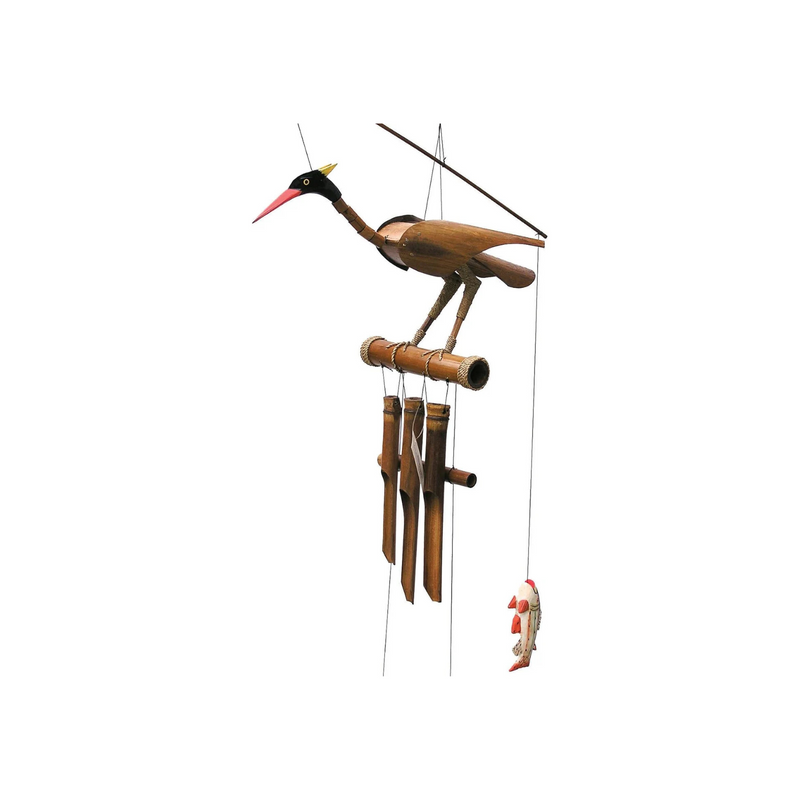 Cohasset Gifts 147 Cohasset Rodney Bobbing Head Bird Bamboo Wind Chime, Natural Wood Finish