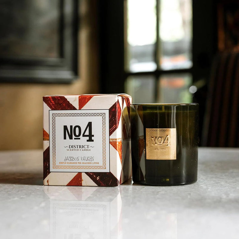 Jackson Vaughn Scented Candle | Aromatherapy Long Lasting Candles Luxury Home Fragrance Decor Gifts Hand Poured Soy Wax Blend Notes of Teakwood, Golden Amber 55 Hour Burn 14.5oz (No. 4 District)