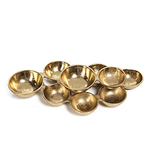 Zodax Cluster of 9 Round Serving Bowls Nickel Base Small 10 inches x 8 inches x 2.5 inches Gold