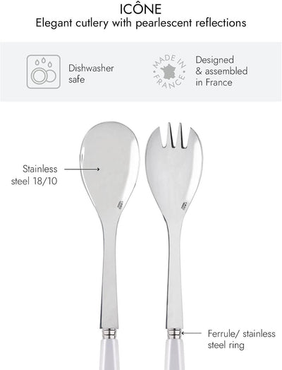 2-Piece Salad Servers 10.2 inches - Icône Collection - Stainless Steel & Acrylic - Dishwasher Safe - White