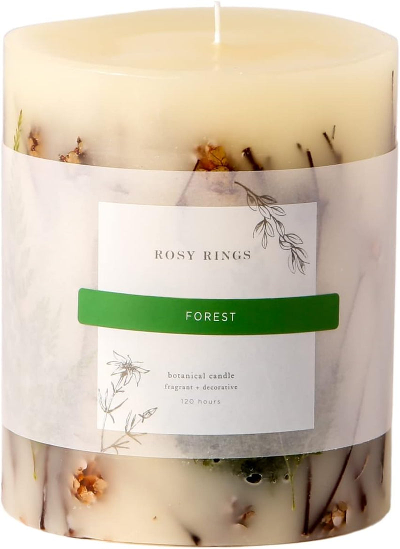 Rosy Rings Forest Round Botanical Candle 120 Hour Burn Time - Notes of Clary Sage, Creamy Sandal, White Musk Aromatherapy Candles, Woodsy Scent Aroma Luxury Candles, Long Lasting Candles Decor 5.5" H