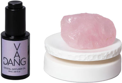 Van Dang Crystal Stone Meditation Set Rose Quartz | Diffuser Oil Dropper Aromatherapy | Luxury Spiritual Home Decor Fragrance Gift Notes of Rose, Muguet, Patchouli, Oak Moss, Musk (Rosa Luna)