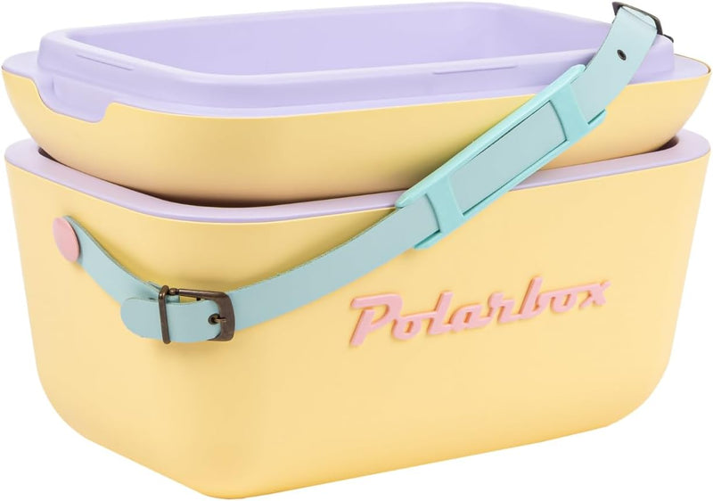 Polarbox Cooler Retro Beach Cooler Vintage Picnic Lunch Box Bag Portable Cooler Travel Camping Hiking 90s Style Ice Chest Extra Large Lightweight for Cans Beers & Seltzer Drinks 20L (Yellow)