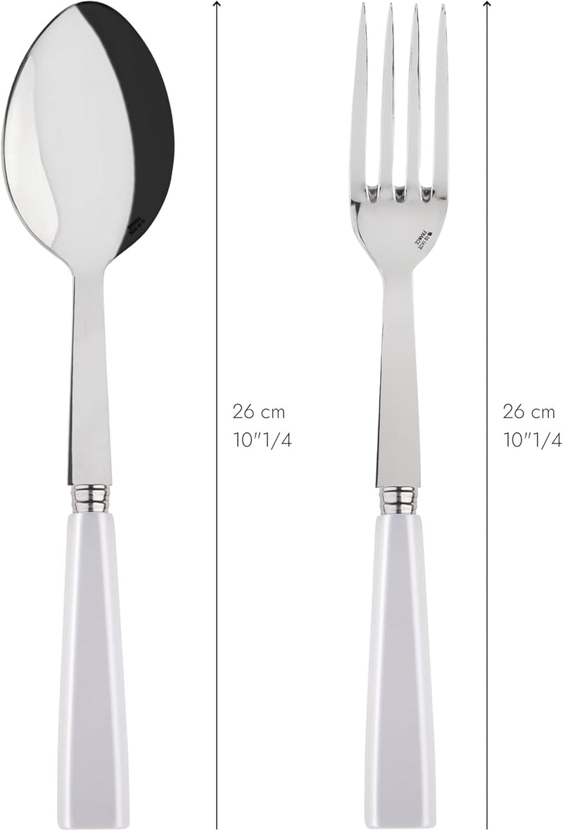 2-Piece Serving Set - Icône Collection - Large Fork & Large Spoon - Stainless Steel & Acrylic - Dishwasher Safe - White