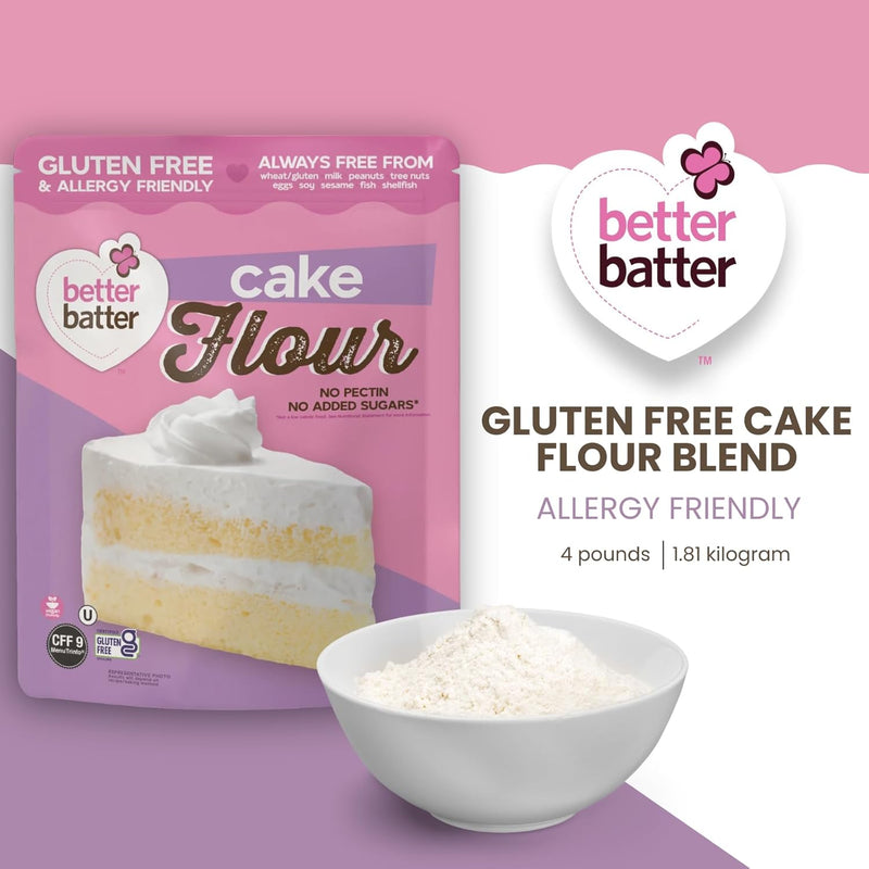 Better Batter Cake Flour - Award Winning Nutritious, Vegan, Allergen Free, Certified Gluten-Free, Low Carb, & Kosher - Cup for Cup Alternative All-Purpose Baking, Certified Organic, Non-GMO, 4 lb