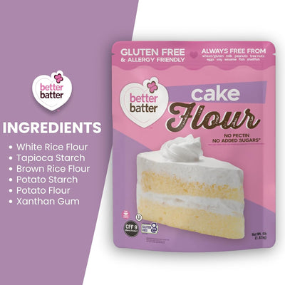 Better Batter Cake Flour - Award Winning Nutritious, Vegan, Allergen Free, Certified Gluten-Free, Low Carb, & Kosher - Cup for Cup Alternative All-Purpose Baking, Certified Organic, Non-GMO, 4 lb