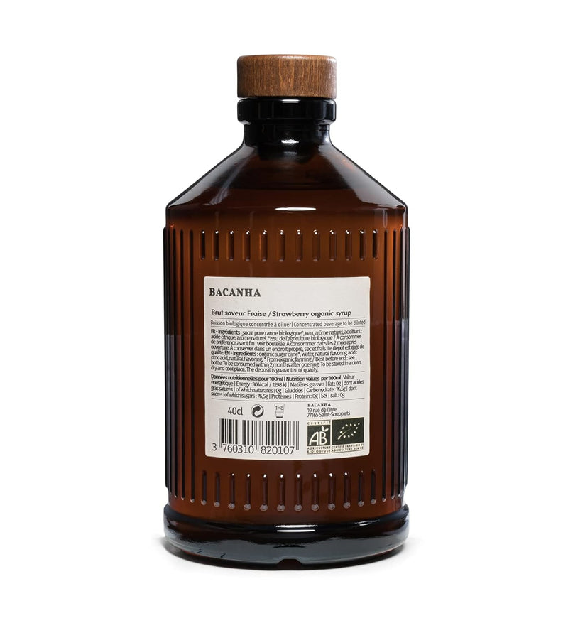 Bacanha - Strawberry Organic Syrup - 400ml / 13.52oz Glass Bottle