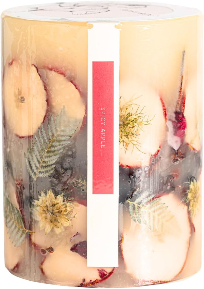 Rosy Rings Medium Round Botanical Candle - Spicy Apple 6.5" Burn Time 200 Hours Notes of Cardamom, Cinnamon, Clove, Long Lasting Candles, Aromatherapy Luxurious Fragrance Elegant Home Decor Gifts