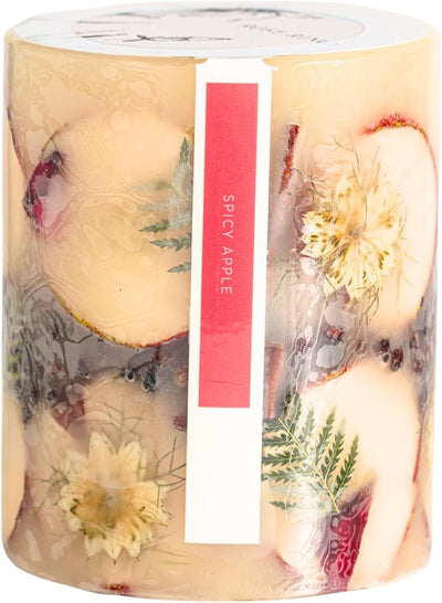 Rosy Rings Small Round Botanical Candle - Spicy Apple 5.5" Burn Time 120 Hours Notes of Cardamom, Cinnamon, Clove, Long Lasting Candles, Candle Gifts