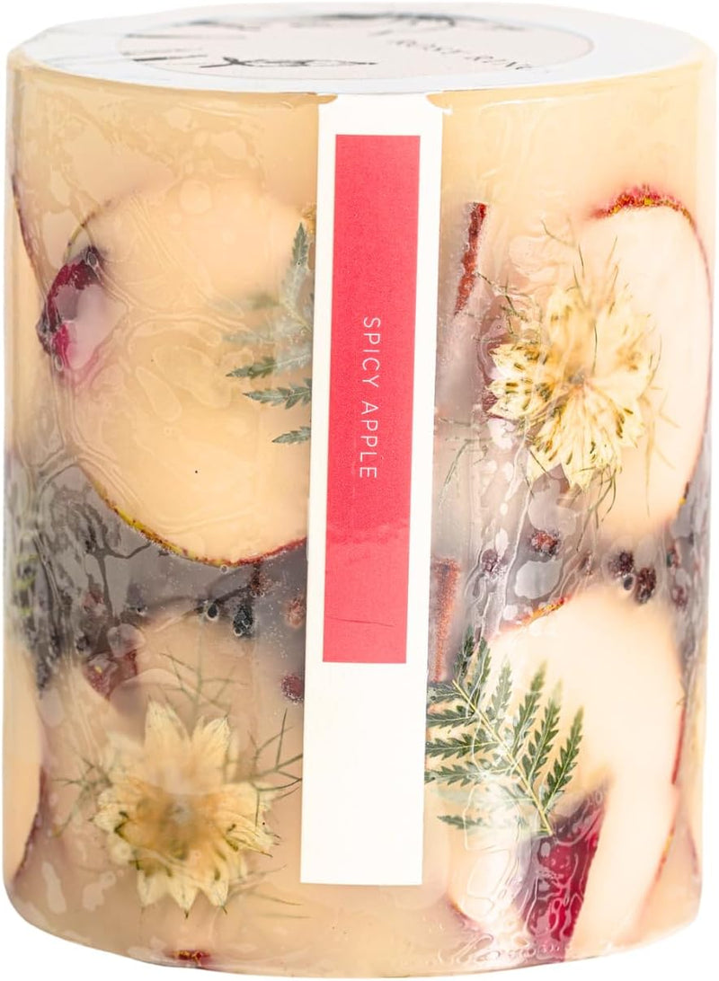 Rosy Rings Small Round Botanical Candle - Spicy Apple 5.5" Burn Time 120 Hours Notes of Cardamom, Cinnamon, Clove, Long Lasting Candles, Candle Gifts
