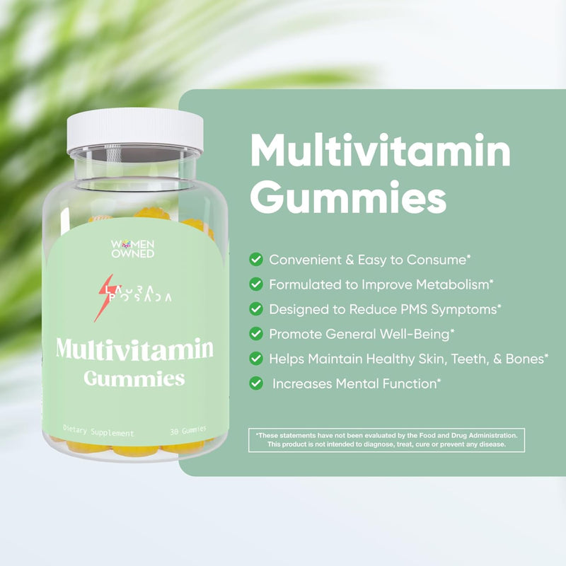 Laura Posada Multivitamin Gummies Daily Nutritional Vitamins & Minerals Supports Metabolism & Overall Well-being Vitamins A, C, D, E & More! Metabolism & PMS 100% Natural Non-GMO, 30 Count Made in USA