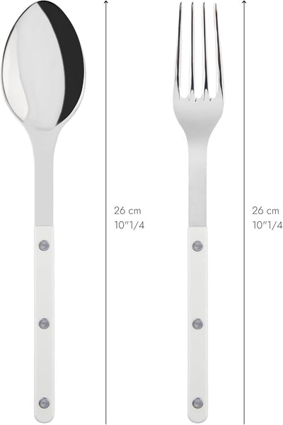 2-Piece Serving Set - Bistrot Collection - Large Fork & Large Spoon - Stainless Steel & Nylon - Dishwasher Safe - White - Brilliant Finish