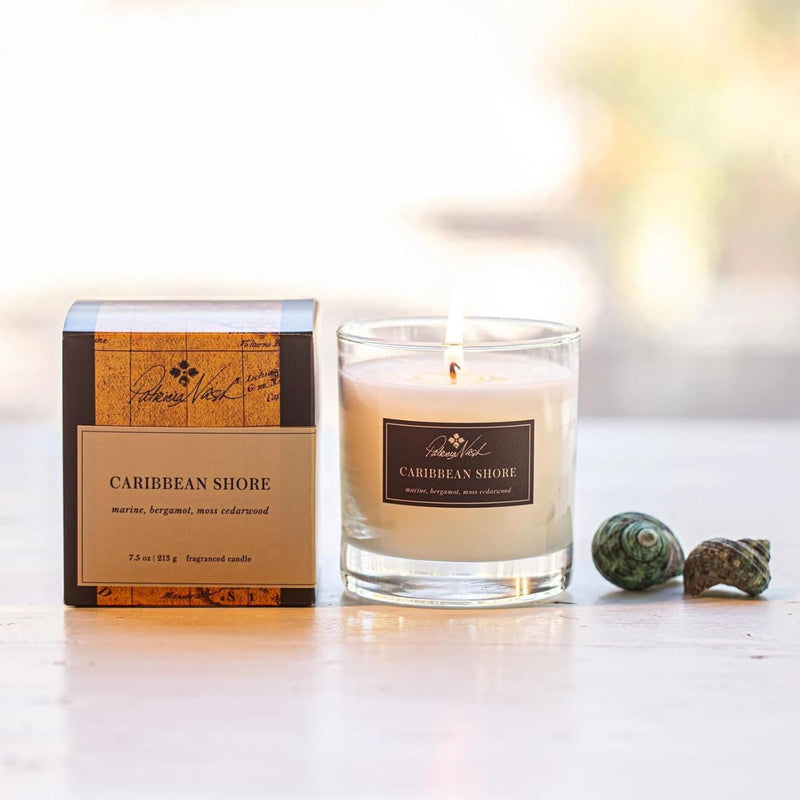 Rosy Rings Patricia Nash Candle | Long Lasting Fragrance Home Decor Gift Luxurious Aromatherapy Notes of Marine, Lemon, Bergamot, Lily, Sandalwood, Musk 60 Hour Burn 7.5oz 3.5" H (Caribbean Shore)