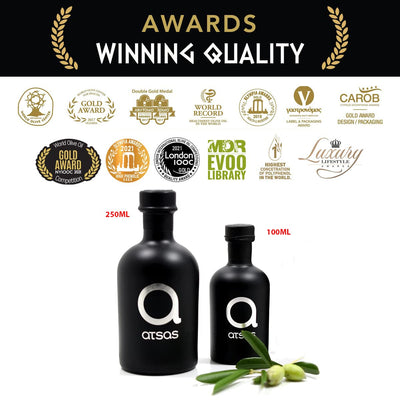 Atsas Extra Virgin Organic Olive Oil - Rich in Polyphenols - Cyprus Cold Pressed Evoo - Multiple Health Award Winner - 2023 New Harvest -100ml