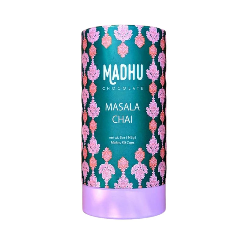 Madhu Chocolate Masala Chai Tea Tube | Loose Leaf Assam Tea with Cardamom, Cloves, Black Pepper, Dried Ginger & Dried Mint | Perfectly Spiced, Rich & Aromatic | Makes 50-60 Cups | Easy to Brew 5oz