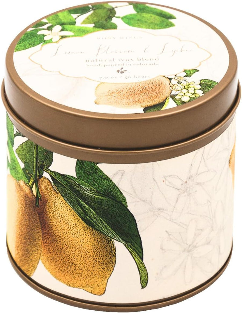 Rosy Rings Signature Tin Candle - Aromatherapy Fragrance Elegant Home Decor Gift Long Lasting 50 Hour Burn Botanical Floral Notes of Grapefruit, Lily, Lychee, Peach, Rose (Lemon Blossom & Lychee)