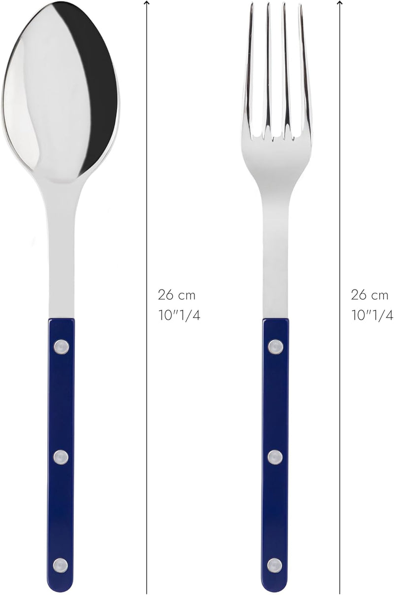 2-Piece Serving Set - Bistrot Collection - Large Fork & Large Spoon - Stainless Steel & Nylon - Dishwasher Safe - Navy Blue - Brilliant Finish