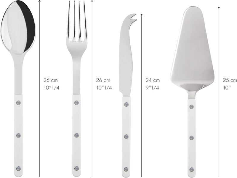 4-Piece Serving Set - Bistrot Collection - 2 Serving Flatware, Serrated Pie Server, Large Cheese Knife - Stainless Steel & Nylon - Dishwasher Safe - White - Brilliant Finish