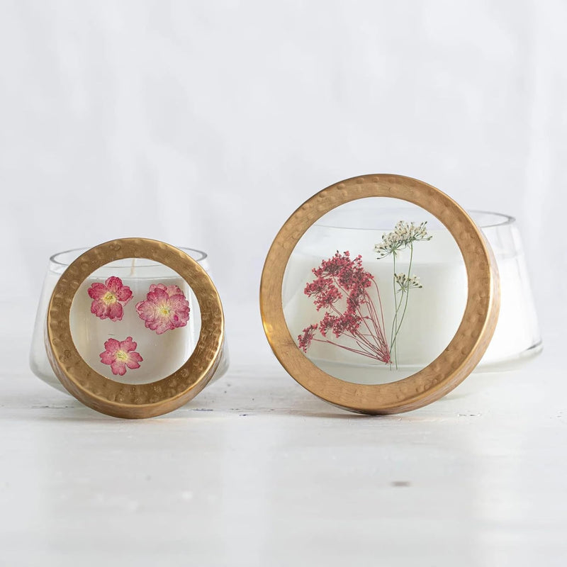 Rosy Rings Pressed Floral Candle - Aromatherapy Candles, Long Lasting Scented Luxury Candles for Home Decor, Botanicals Gifts Notes of Cardamom, Cinnamon, Clove, Tonka, Vanilla Medium (Spicy Apple)