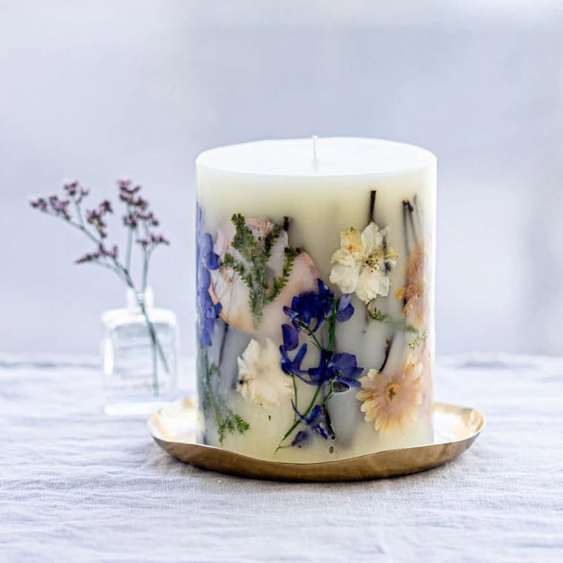 Rosy Rings Vanilla Rain Botanical Candle | Aromatherapy Long Lasting Candles Luxury Home Fragrance Decor Gifts Notes of Cashmere, Vanilla, Jasmine, Lily Sandalwood Apple 120 Hr Burn Time 5.5"H (Small)