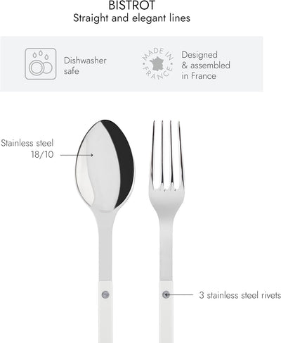 2-Piece Serving Set - Bistrot Collection - Large Fork & Large Spoon - Stainless Steel & Nylon - Dishwasher Safe - White - Brilliant Finish