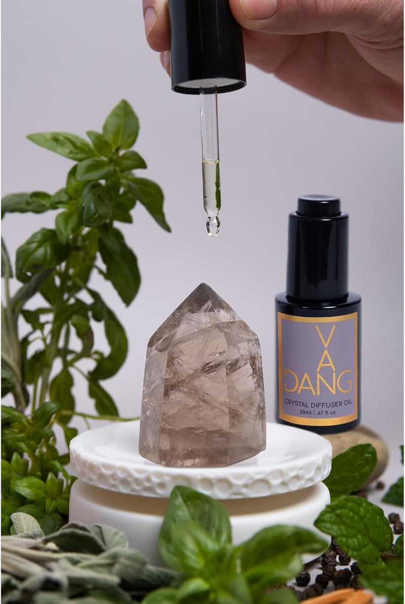 Van Dang Crystal Stone Meditation Set 7-Crystals Limited Edition | Diffuser Oil Aromatherapy | Luxury Spiritual Home Decor Gift Amethyst, Citrine, Flourite, Tourmaline, Smoky, Clear, & Rose Quartz