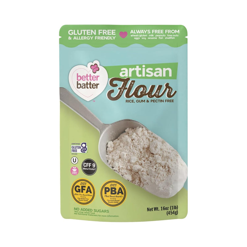 Better Batter Artisan Flour Blend Gluten Free - Award Winning Nutritious, Vegan, Allergen Free, & Kosher - Cup for Cup Alternative All-Purpose Baking, Organic, Non-GMO, 1lbs