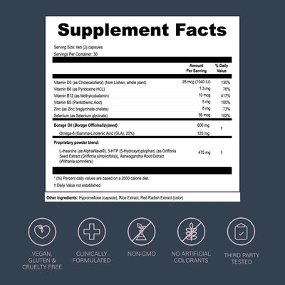 LOONI Balance Beam Supplement | PMS Relief with Ashwagandha, Vitamin B12, Omega-6, Zinc, Nootropics and Minerals | Helps Support Stress, Hormone Balance and Cravings | 60 Vegan Capsules