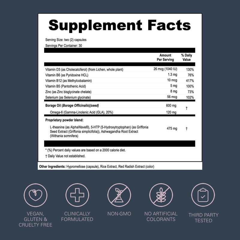 LOONI Balance Beam Supplement | PMS Relief with Ashwagandha, Vitamin B12, Omega-6, Zinc, Nootropics and Minerals | Helps Support Stress, Hormone Balance and Cravings | 60 Vegan Capsules