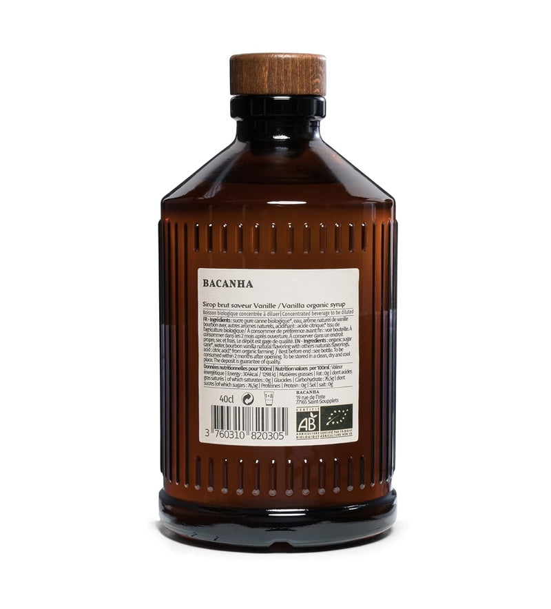 BACANHA - Organic and Raw Syrup - Vanilla Syrup - For Coffee, Cappuccino, Tea and Cocktail - 400 ml