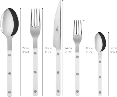 5-Piece Flatware Set - Bistrot Collection - Knife, Fork, Soup Spoon, Teaspoon & Dessert Fork - Stainless Steel & Nylon - Dishwasher Safe - White - Brilliant Finish