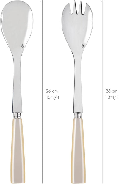 2-Piece Salad Servers 10.2 inches - Icône Collection - Stainless Steel & Acrylic - Dishwasher Safe - Pearly White