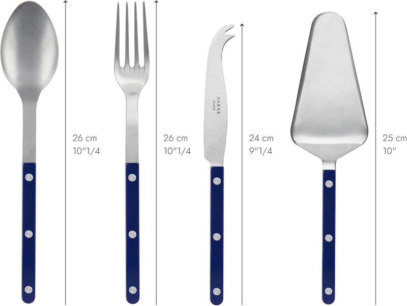 4-Piece Serving Set - Bistrot Vintage Collection - 2 Serving Flatware, Serrated Pie Server, Large Cheese Knife - Stainless Steel & Nylon - Dishwasher Safe - Navy Blue - Mat Finish