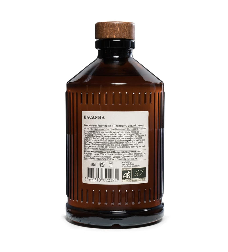 Bacanha - Raspberry Organic Syrup Syrup - 400ml / 13.52oz Glass Bottlev