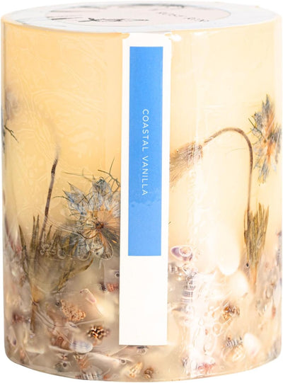 Rosy Rings Small Round Coastal Vanilla Botanical Candle - Bergamot, Jasmine 120 Hour Burn, Vanilla Scented Candles, Aromatherapy Candles, Floral Candles, Long Lasting Candles