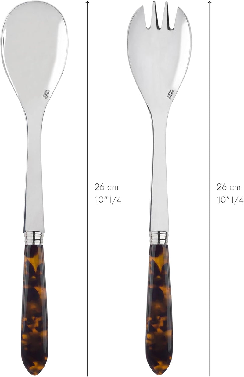 2-Piece Salad Servers 10.2 inches - Tortue Collection - Stainless Steel & Acrylic - Dishwasher Safe - Scaled Effect