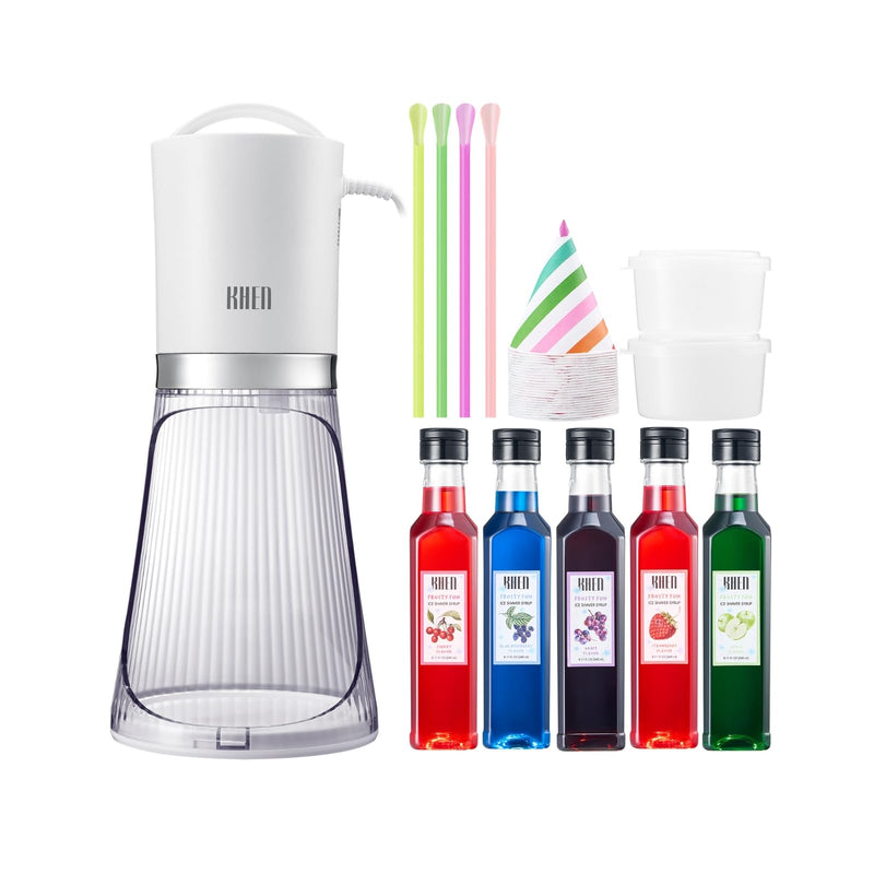Snow Cone Machine Gift Set – Electric Shaved Ice Maker Kit with 5 Syrup Flavors - Includes Cone Cups, Straws & Ice Molds, Frozen Dessert Kit Maker for Kids & Parties, Birthday, Hawaiin Slushie Machine