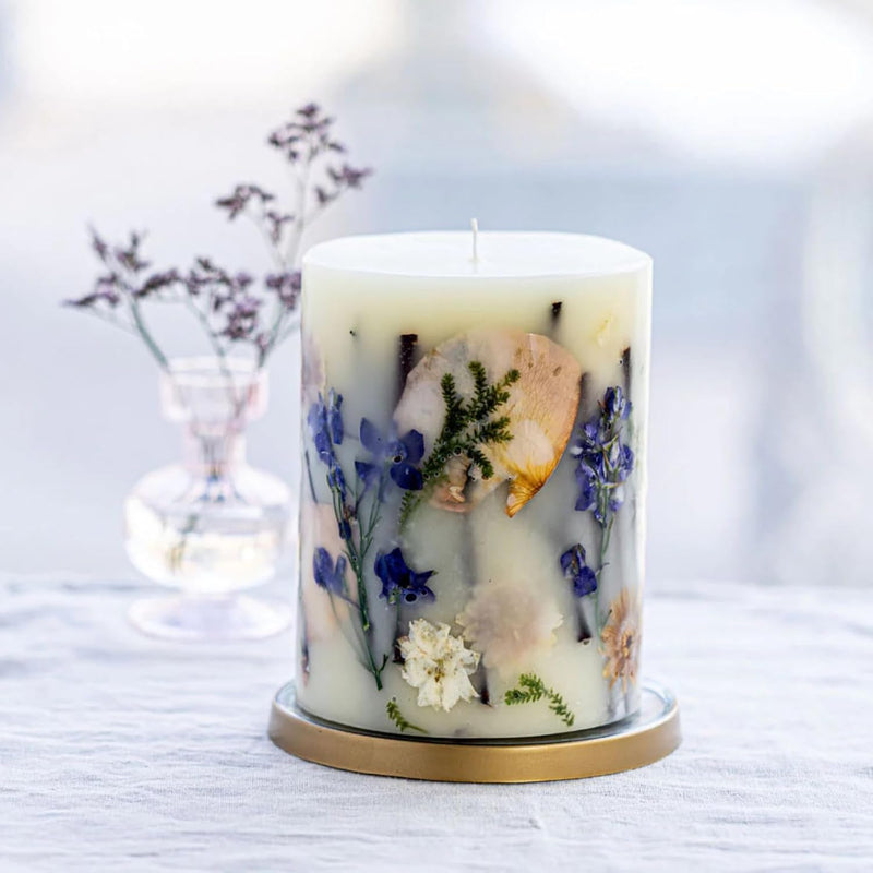 Rosy Rings Vanilla Rain Botanical Candle | Aromatherapy Long Lasting Candles Luxury Home Fragrance Decor Gifts Notes of Cashmere, Vanilla, Jasmine Lily Sandalwood Apple 200 Hr Burn Time 6.5"H (Medium)