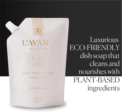 L'AVANT Collective High Performing Dish Soap Refill | Plant-Based Ingredients & High Performing Formula | Notes of Bergamot, Orange Blossom, Amber, Cedar | Blushed Bergamot Scent 32oz