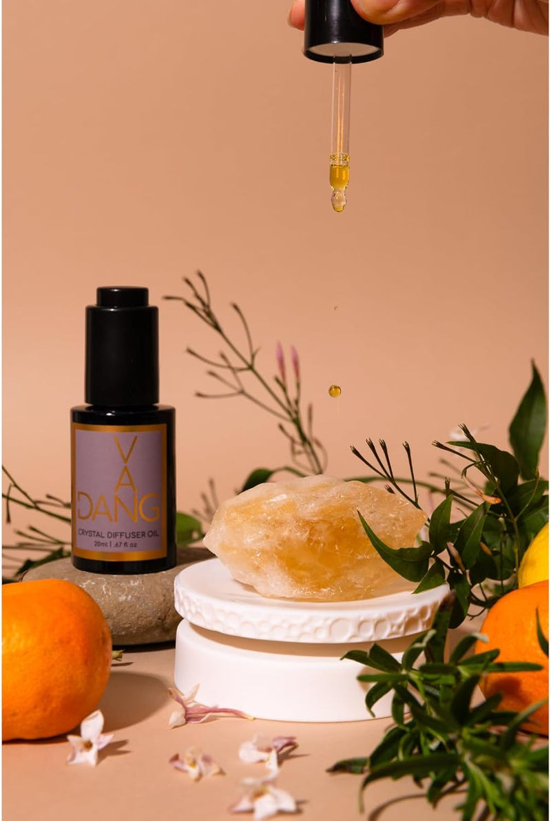 Van Dang Crystal Stones Meditation Set Citrine | Chakra Diffuser Oil Dropper Aromatherapy | Luxury Spiritual Home Decor Gift Home Fragrance Notes of Rosemary, Bergamot, Ylang & Muguet (Solaire)