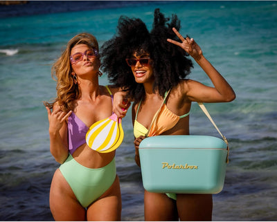 Polarbox Cooler Retro Beach Cooler Vintage Picnic Lunch Box Bag Portable Cooler Travel Camping Hiking 90s Style Ice Chest Extra Large Lightweight for Cans Beers & Seltzer Drinks 20L (Cyan Baby Rose)