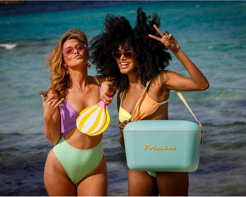 Polarbox Cooler Retro Beach Cooler Vintage Picnic Lunch Box Bag Portable Cooler Travel Camping Hiking 90s Style Ice Chest Extra Large Lightweight for Cans Beers & Seltzer Drinks 20L (Cyan Baby Rose)
