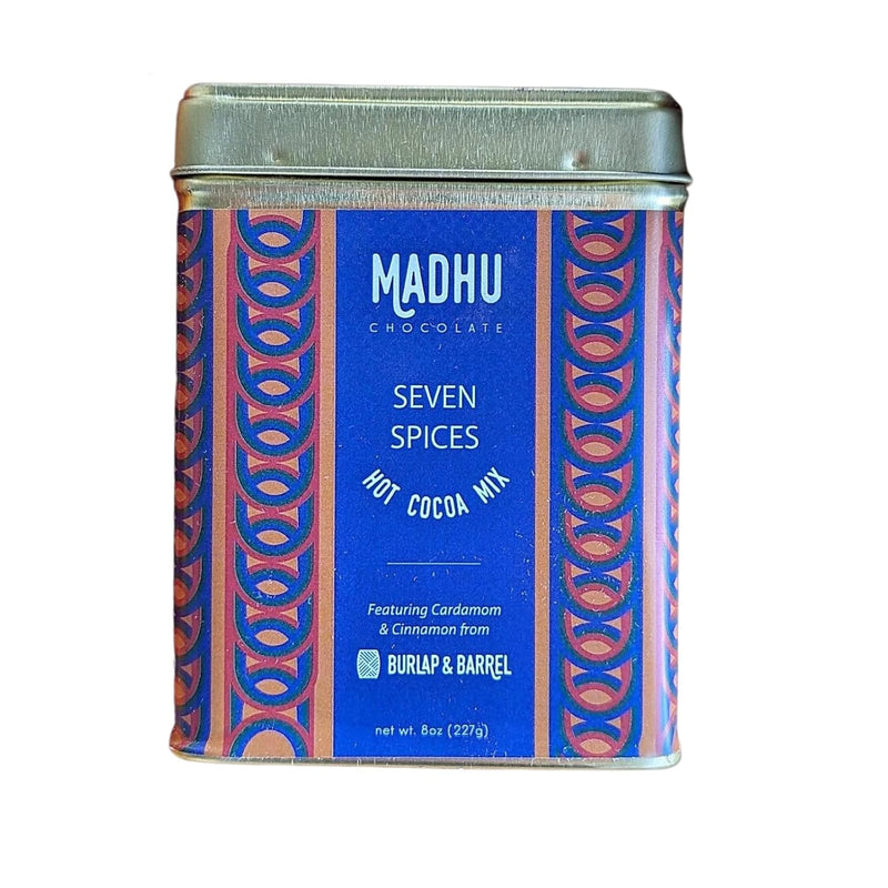 Madhu Chocolate Hot Cocoa Mix Seven Spices Gluten, Soy Free | Handcrafted Indian Inspired With Cardamom & Cinnamon Cocoa Mix Cocoa Hot Chocolate Drink Gourmet Dessert Gifts 8oz