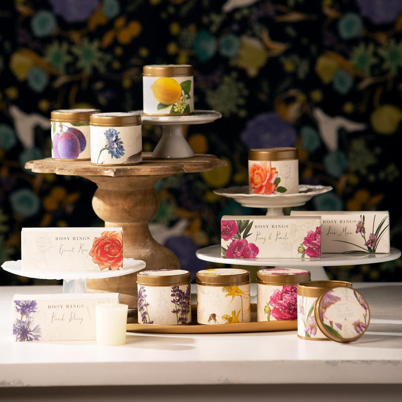 Rosy Rings Signature Tin Candle - Aromatherapy Fragrance Elegant Home Decor Gift Long Lasting 50 Hour Burn Botanical Floral Notes of Grapefruit, Lily, Lychee, Peach, Rose (Lemon Blossom & Lychee)