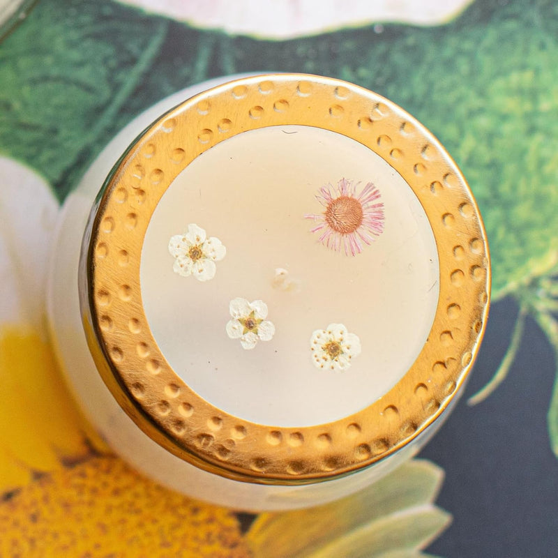 Rosy Rings Pressed Floral Candle - Aromatherapy Candles, Long Lasting Scented Luxury Candles for Home Decor, Botanicals Gifts Notes of Apricot, Blond Woods, Mirabelle Plum Small (Apricot Rose)