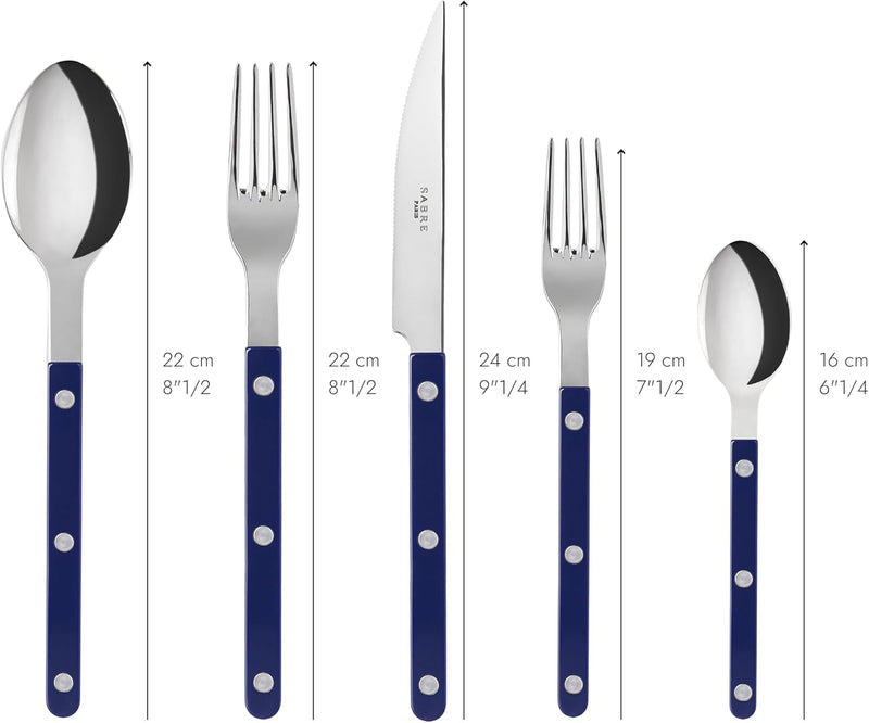 5-Piece Flatware Set - Bistrot Collection - Knife, Fork, Soup Spoon, Teaspoon & Dessert Fork - Stainless Steel & Nylon - Dishwasher Safe - Navy Blue - Brilliant Finish