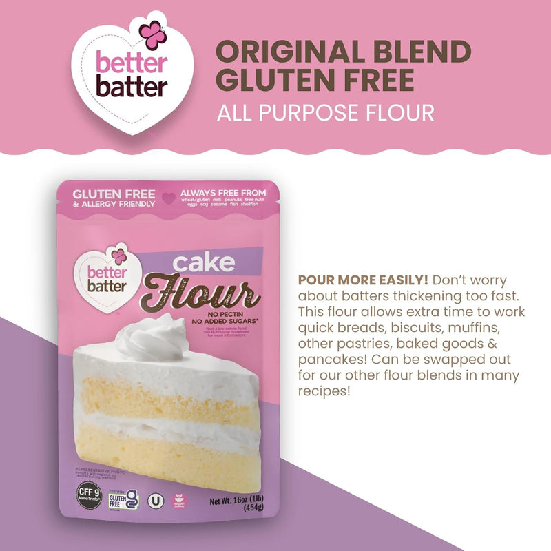 Better Batter Cake Flour Certified Gluten-Free, Top 8 Allergen-Free, 1LB Pouch