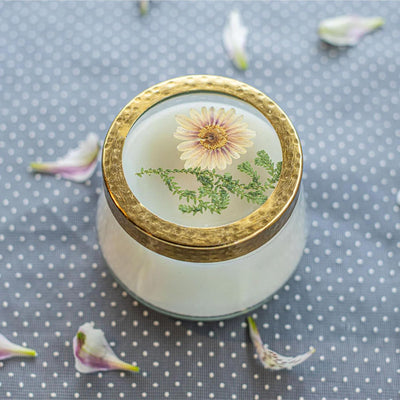 Rosy Rings Vanilla Rain Pressed Floral Candle | Aromatherapy Long Lasting Luxury Home Fragrance Decor Gifts Notes of Cashmere Vanilla Jasmine Lily Sandalwood Apple 70 Hr Burn Time 3.25" H (Medium)